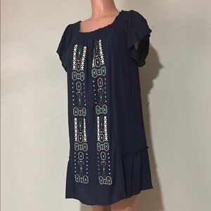 Blue Rain Women’s Embroidered  Swing Dress  Short Sleeve Lined Size Small